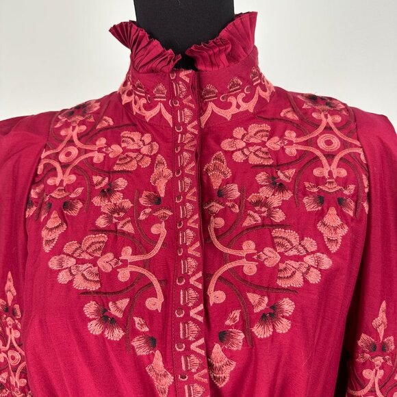 Kobi Halperin Cheryl Ruffle Trim Floral Embroidered Statement Belt Dress NWT - Picture 3 of 12